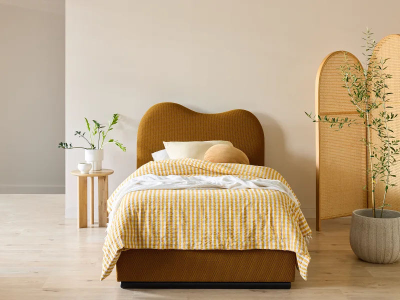 Amber King Single Storage Bed | Mustard Waffle Fabric