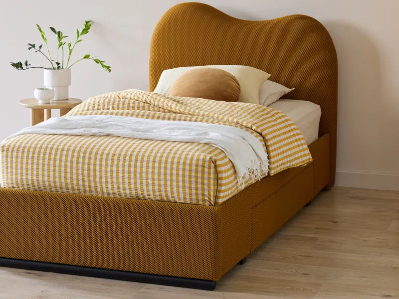 Amber King Single Storage Bed | Mustard Waffle Fabric