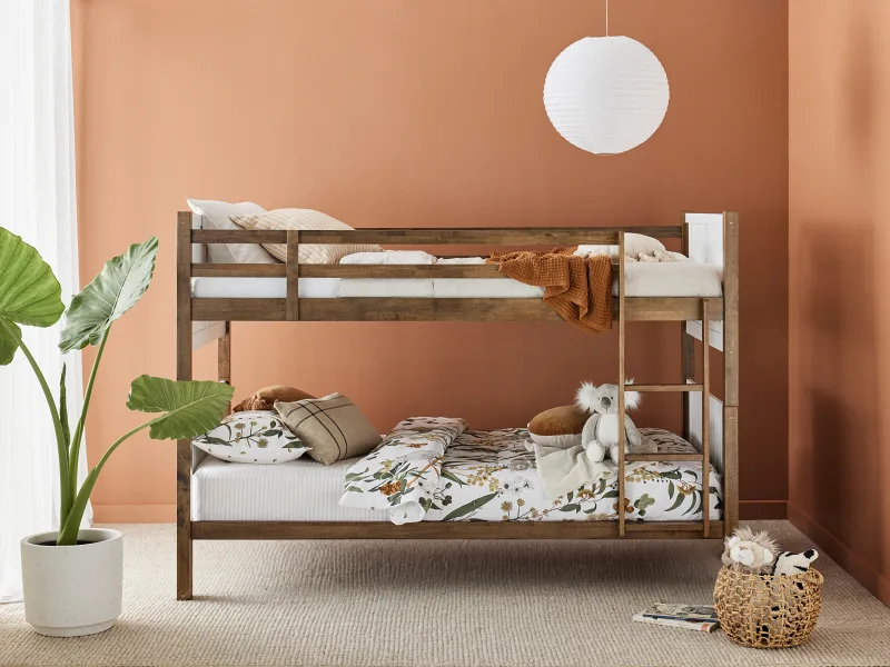 Myer King Single Bunk Bed | Rustic Walnut Hardwood Frame