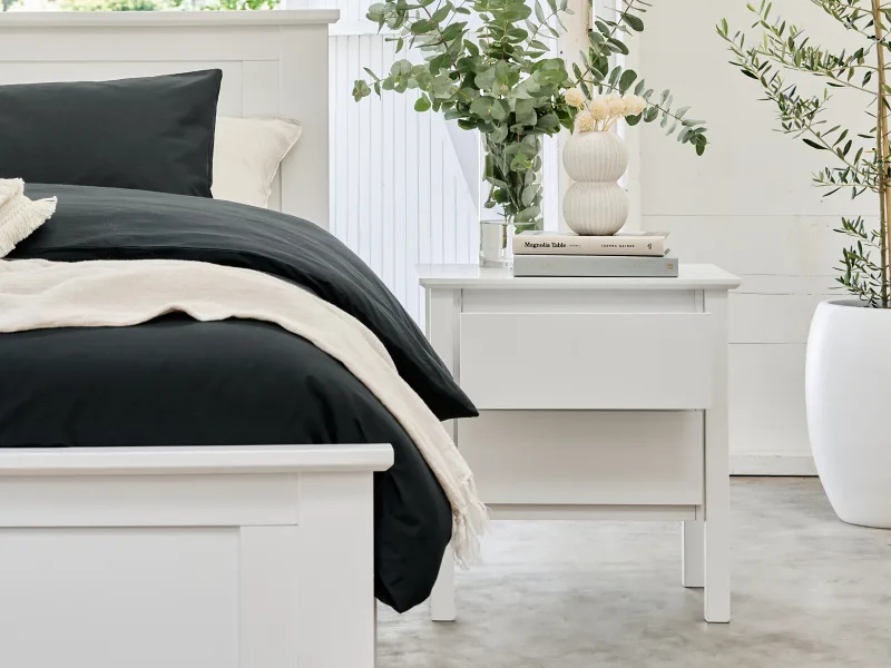 Myer White 2 Drawer Bedside Table | Hardwood Frame