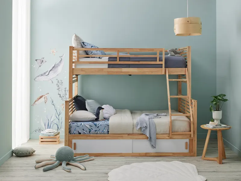 Rio Triple Bunk Bed with Storage | Natural Hardwood Frame
