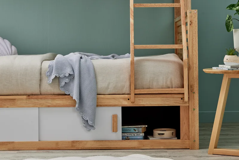 Rio Triple Bunk Bed with Storage | Natural Hardwood Frame