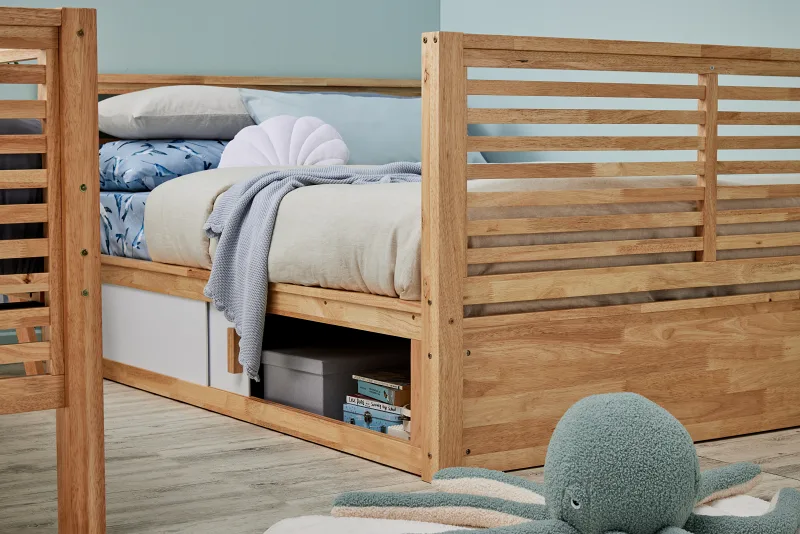Rio Triple Bunk Bed with Storage | Natural Hardwood Frame