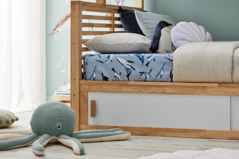 Rio Triple Bunk Bed with Storage | Natural Hardwood Frame