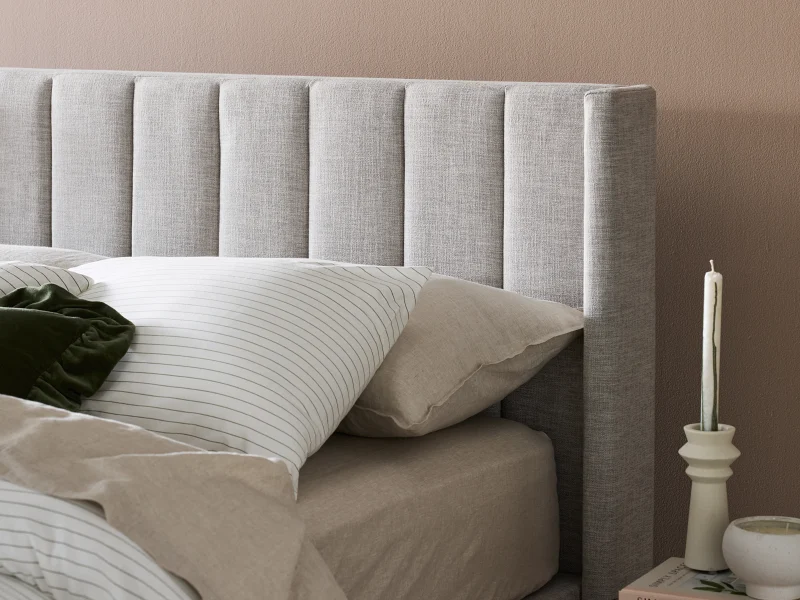Webster Gas Lift Storage Double Bed | Light Grey Fabric