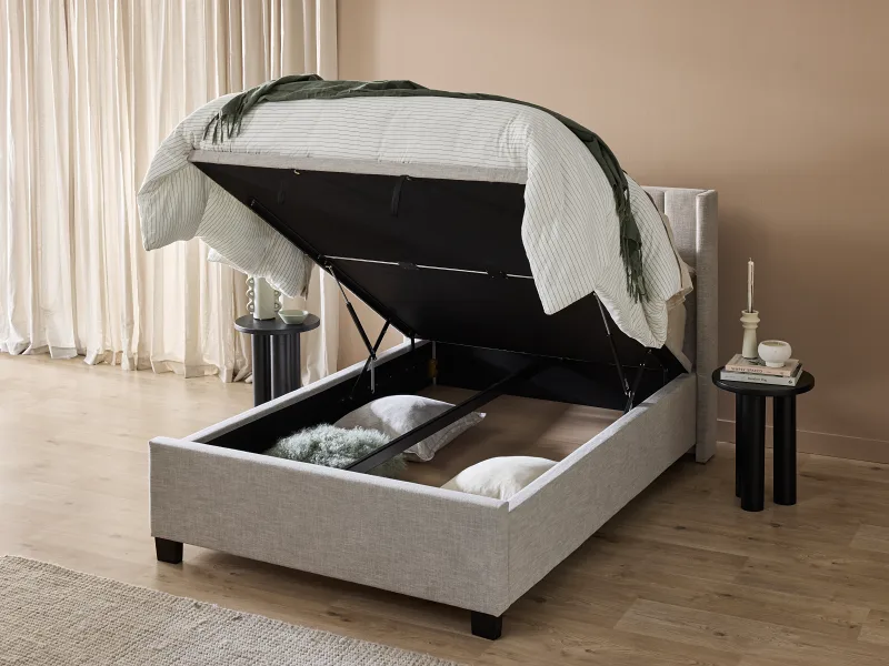 Webster Gas Lift Storage Double Bed | Light Grey Fabric