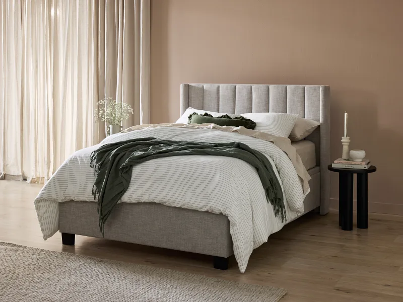 Webster Gas Lift Storage Queen Bed | Light Grey Fabric