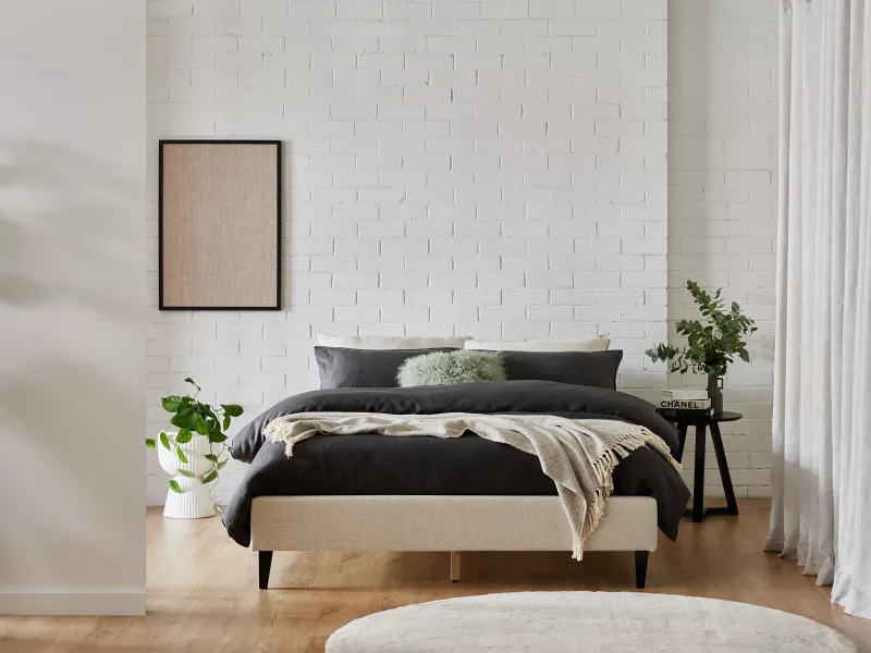 Cannes 2PCE King Upholstered Headboard and Bed Base Bundle | Beige Fabric