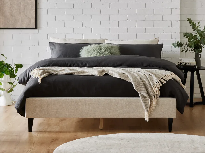 Cannes 2PCE King Upholstered Headboard and Bed Base Bundle | Beige Fabric