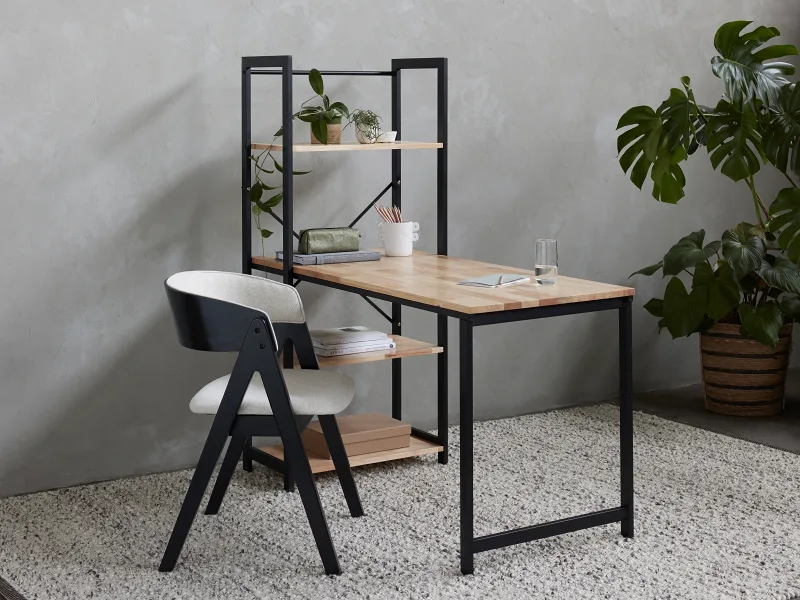 Axel 2-in-1 Desk & Shelving Unit | Black Steel & Natural Hardwood