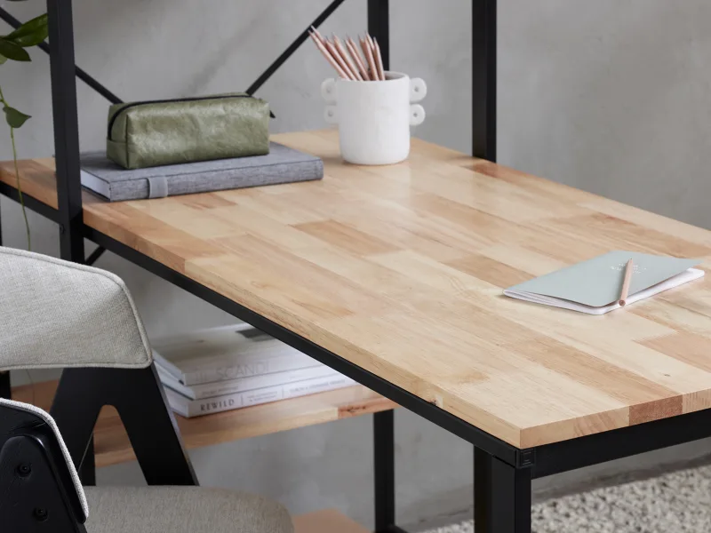 Axel 2-in-1 Desk & Shelving Unit | Black Steel & Natural Hardwood