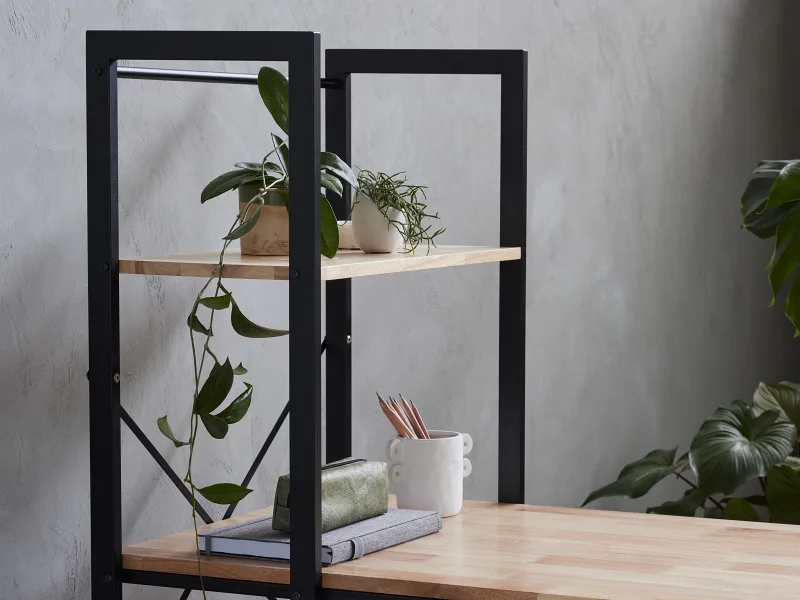 Axel 2-in-1 Desk & Shelving Unit | Black Steel & Natural Hardwood