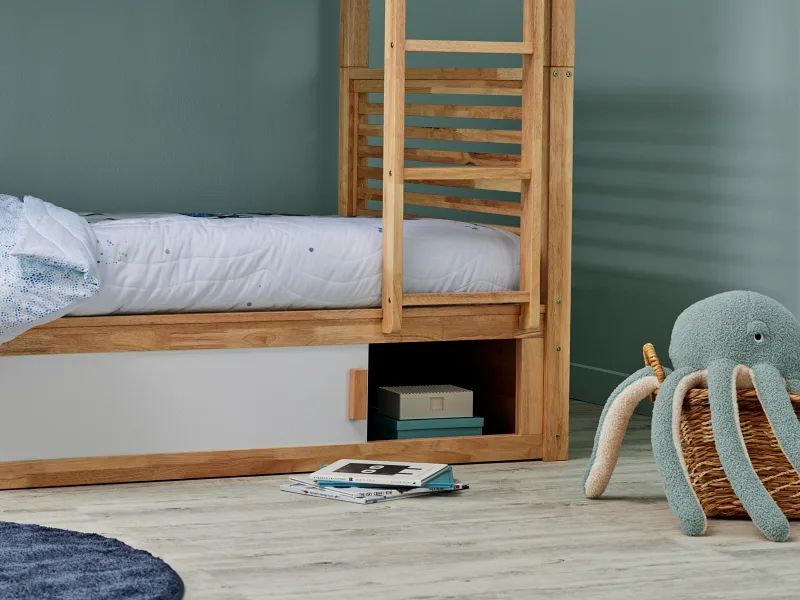 Rio King Single Bunk Bed with Storage | Natural Hardwood Frame