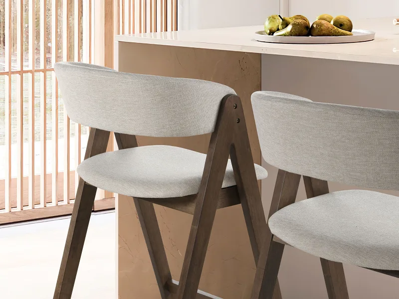 Gaudi Hardwood Counter Bar Stool | Rustic Walnut | Beige Fabric