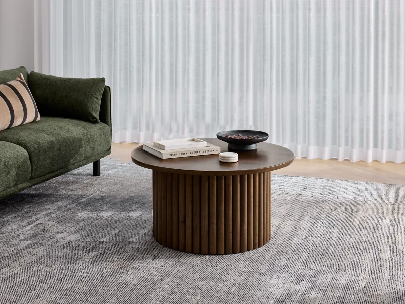 Photo of Jasper Round Coffee Table | Rustic Walnut Hardwood in a modern living room