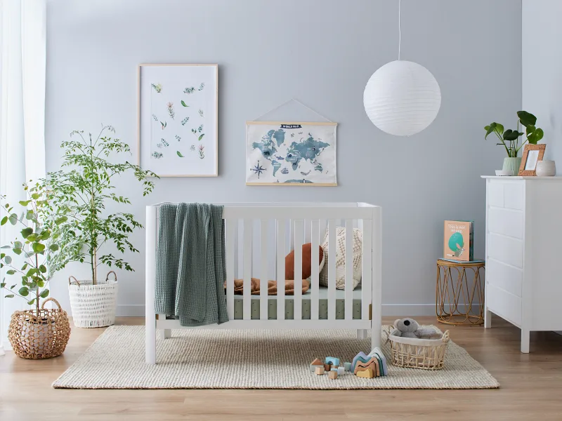 Aster 2PCE Hardwood Convertible Cot & Changing Table Set | White