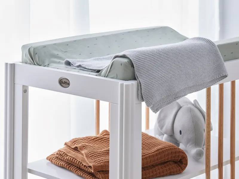 Aster 2PCE Hardwood Cot & Changing Table Set | White & Natural
