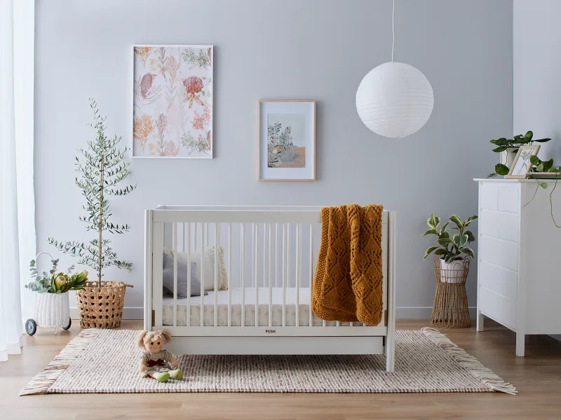 Banksia 2PCE Hardwood Cot & Changing Table Set | White
