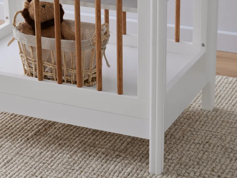 Rio 3PCE Hardwood Cot & Changing Table Set | White & Natural