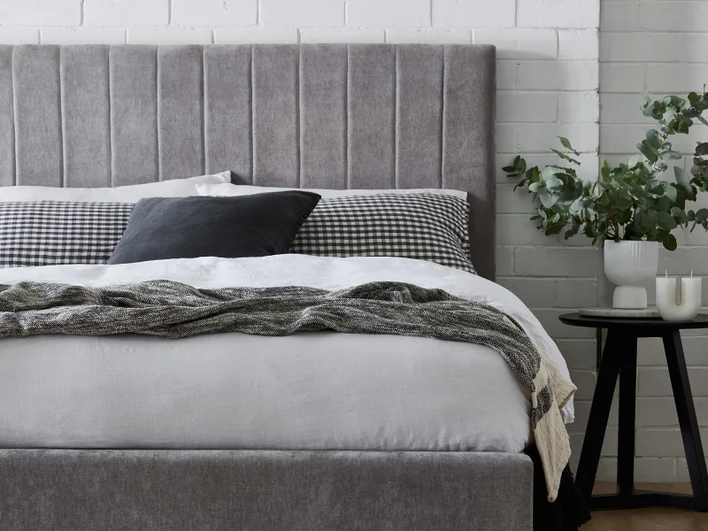 Cannes 2PCE Double Upholstered Headboard and Bed Base Bundle | Grey Fabric