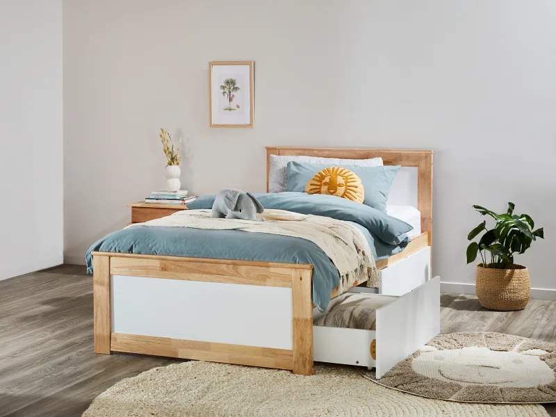 Coco Single Bed with Storage | Natural Hardwood Frame