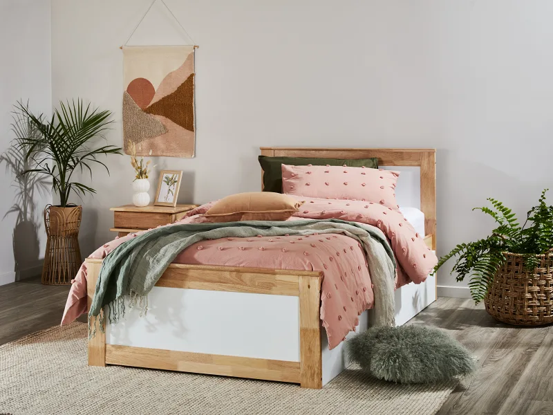 Coco King Single Bed with Storage | Natural Hardwood Frame