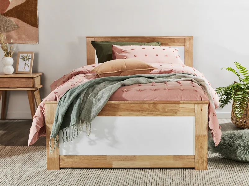 Coco King Single Bed with Storage | Natural Hardwood Frame