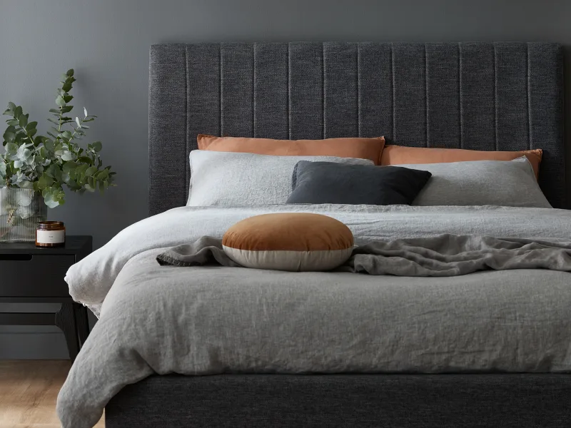 Cannes 2PCE Queen Upholstered Headboard and Bed Base Bundle | Charcoal Fabric