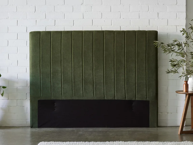 Franki 2PCE Queen Headboard and Bed Base Bundle | Rustic Walnut & Green Fabric