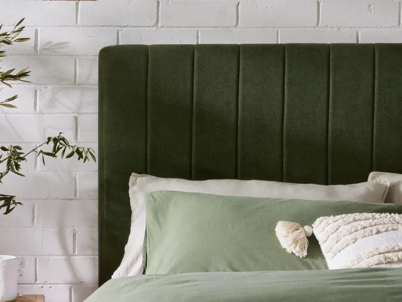 Franki 2PCE Queen Headboard and Bed Base Bundle | Natural & Green Fabric
