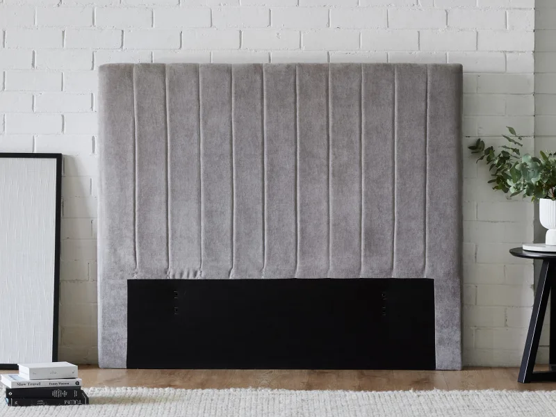 Franki 2PCE Queen Headboard and Bed Base Bundle | Rustic Walnut & Grey Fabric