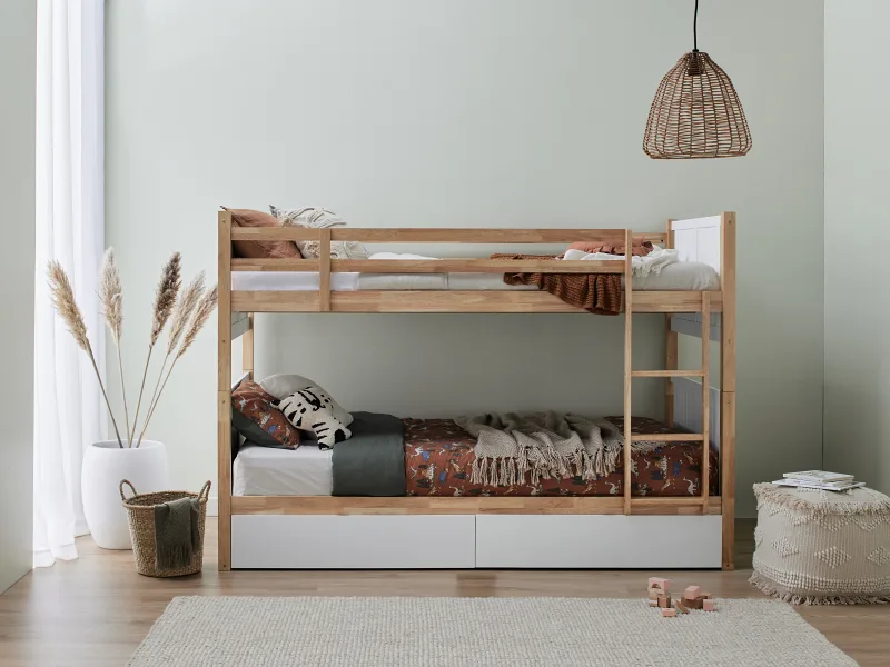 Myer Single Bunk Bed with Storage | Hardwood Frame