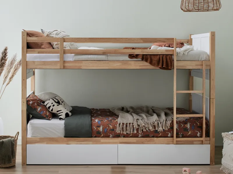 Myer Single Bunk Bed with Storage | Hardwood Frame