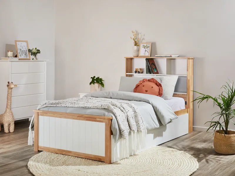 Myer Single Bed with Trundle | Natural Hardwood Frame