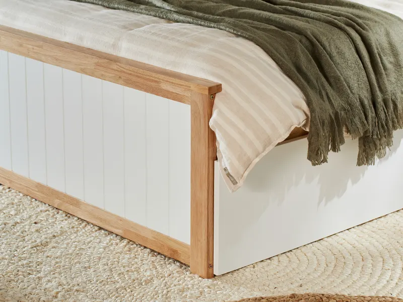 Myer King Single Bed with Storage | Natural Hardwood Frame