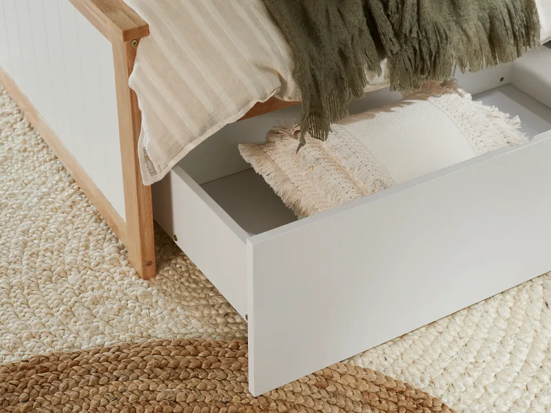 Myer King Single Bed with Storage | Natural Hardwood Frame