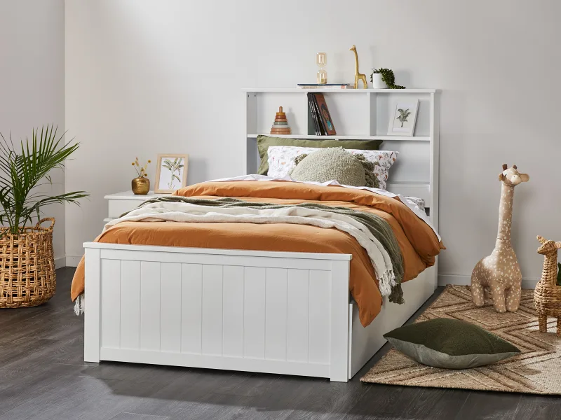 Myer White King Single Bed with Trundle | Hardwood Frame