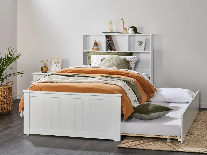 Myer White King Single Bed with Trundle | Hardwood Frame