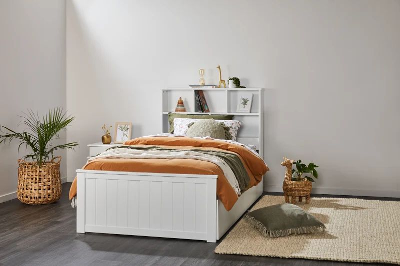 Myer White King Single Bed with Trundle | Hardwood Frame