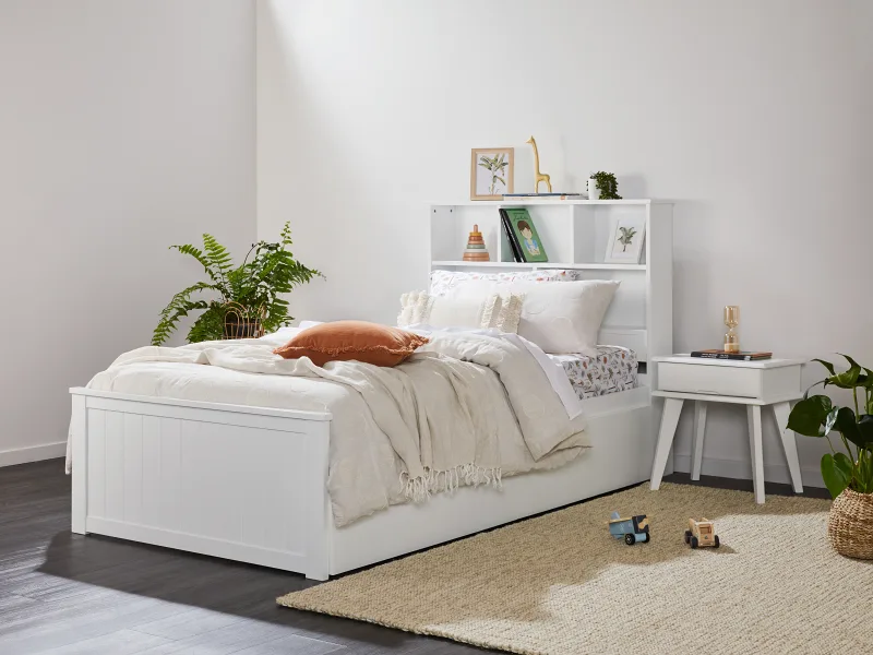 Myer White Single Bed with Trundle | Hardwood Frame