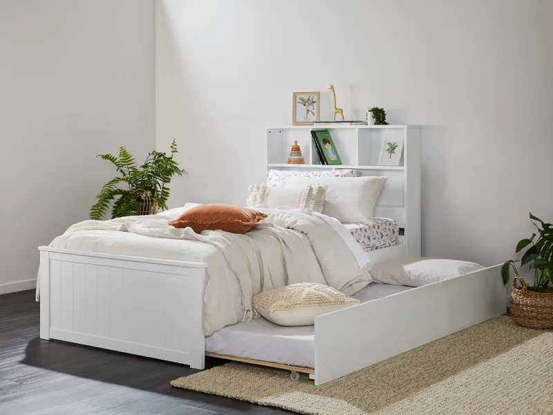 Myer White Single Bed with Trundle | Hardwood Frame