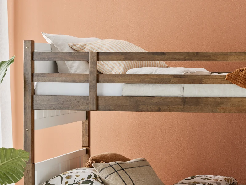Myer King Single Bunk Bed with Trundle | Rustic Walnut Hardwood Frame