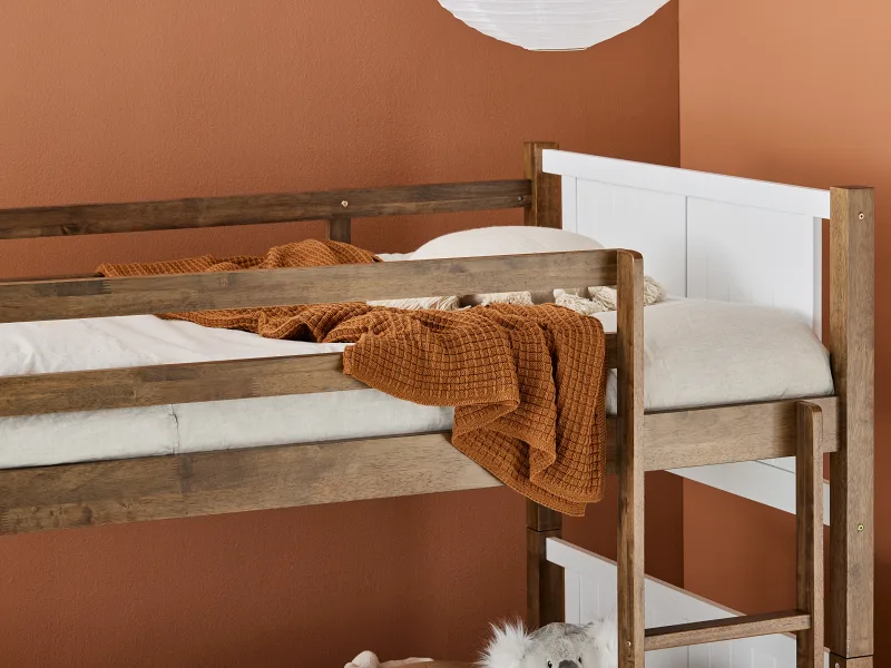 Myer King Single Bunk Bed with Trundle | Rustic Walnut Hardwood Frame