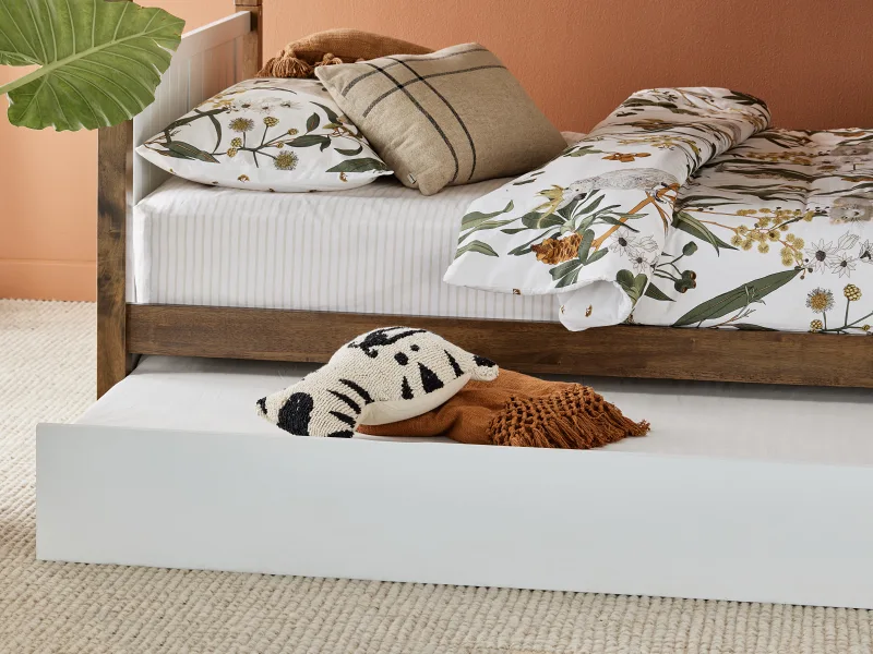Myer King Single Bunk Bed with Trundle | Rustic Walnut Hardwood Frame