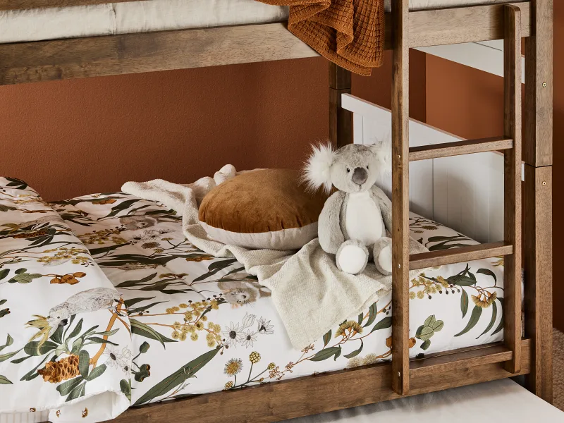 Myer King Single Bunk Bed with Trundle | Rustic Walnut Hardwood Frame