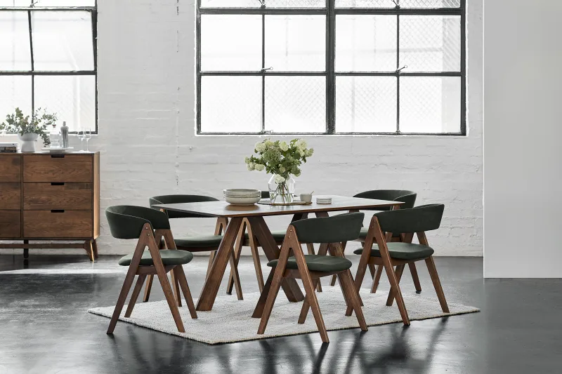 Gaudi 7PCE Hardwood Dining Set | Rustic Walnut | Green