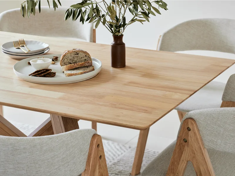 Gaudi 7PCE Natural Hardwood Dining Set | Beige Fabric