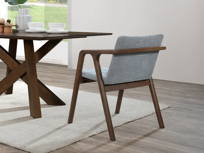 Cruz 7PCE Hardwood Dining Set | Rustic Walnut | Grey Fabric