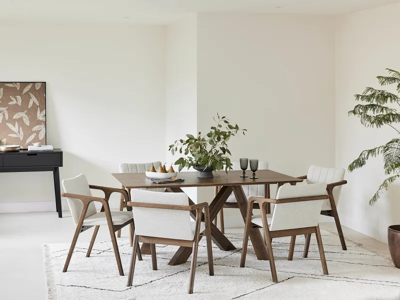 Cruz 7PCE Hardwood Dining Set | Rustic Walnut | Beige