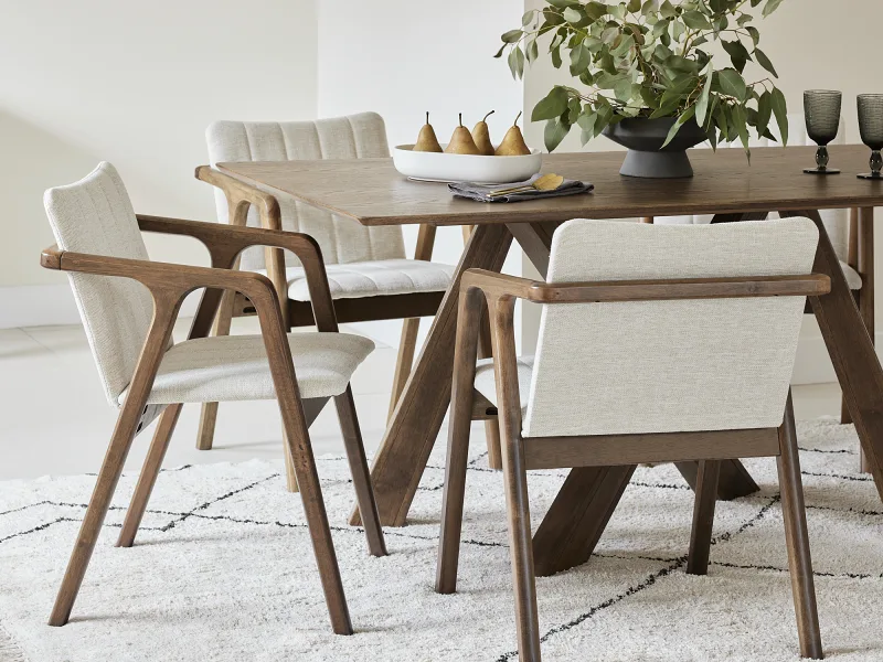Cruz 7PCE Hardwood Dining Set | Rustic Walnut | Beige